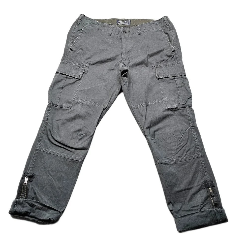 Abercrombie & Fitch Cargo Pants Mens Size 33x32 Gray Athletic Slim Fit Ankle Zip